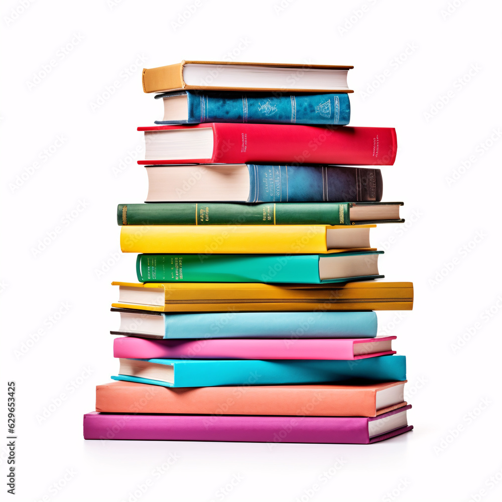 Stack of colorful books isolated on white background. Different books set. Hardback hardcover books. Back to school and education learning concept Stack of colorful books isolated on white background. Different books set. Hardback hardcover books. Back to school and education learning concept