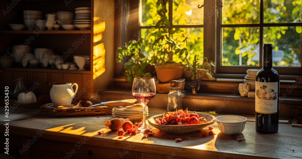 Rustic Elegance: Wine and Relaxation in a Country Kitchen Rustic Elegance: Wine and Relaxation in a Country Kitchen