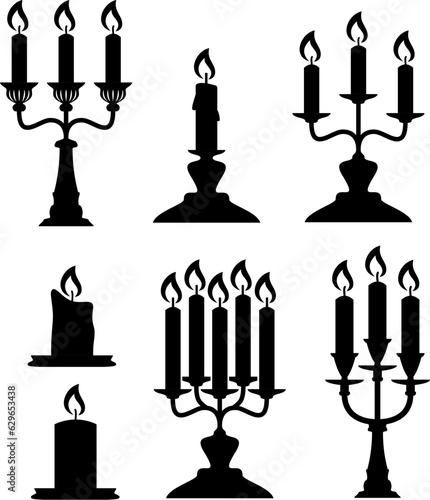 vector candles  in holders with fire