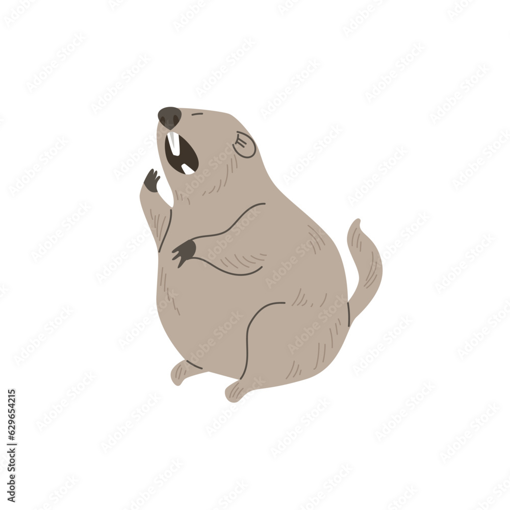 Cute comic yawning groundhog flat style, vector illustration Cute comic yawning groundhog flat style, vector illustration