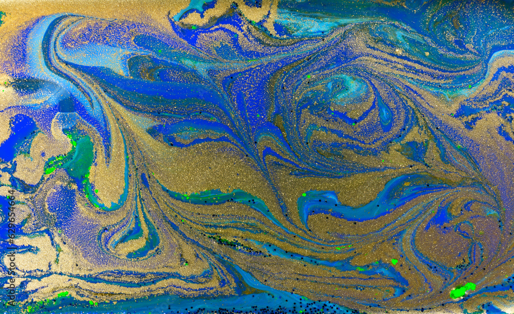 Gold and Blue Marble Liquid Pattern.