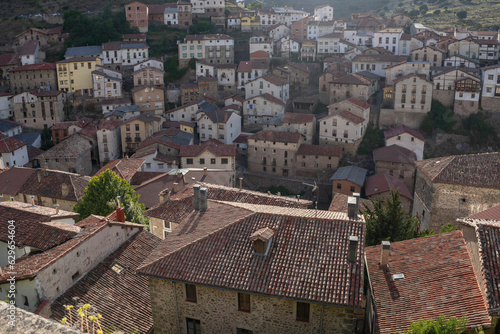 Houses and adjoining roofs in the medieval village of Ortigosa de los Cameros. La rioja, Spain. 