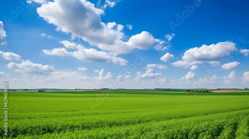 green field with blue sky and white cloud 
