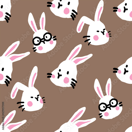 Nursery Bunny pattern Cute cartoon Bohemian nursery pattern. Boho vector print for wall decor in children s bedroom. Seamless pattern with cartoon bunny for nursery fabric