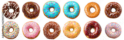collection of donuts, isolated on transparent background cutout - png - different flavors mockup for design - image compositing footage - alpha channel