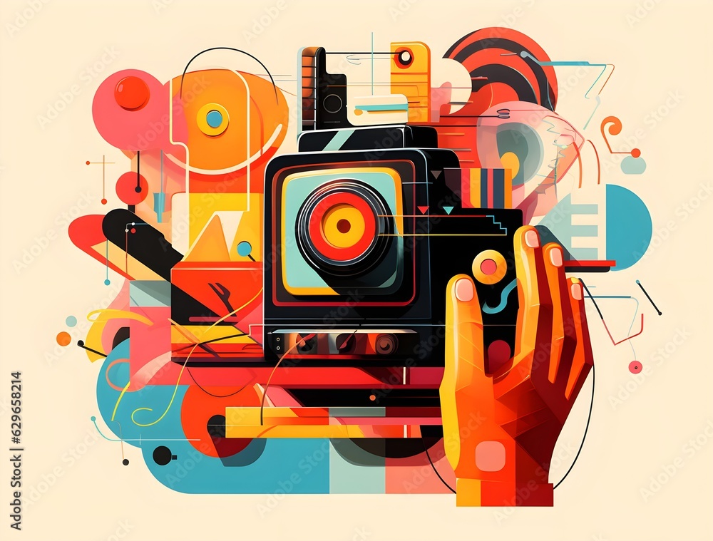 Fototapeta premium Futuristic theme colorful abstract poster in vector design style created with Generative AI technology