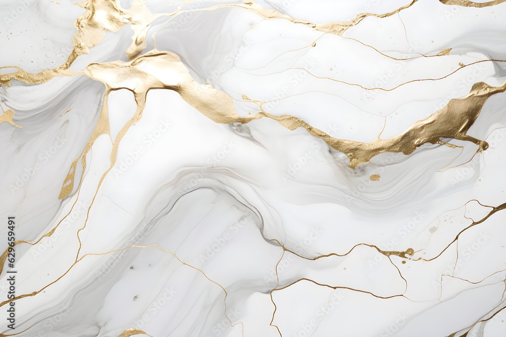 Fototapeta premium Gold and white marble texture, golden and bright stone surface created with Generative AI technology