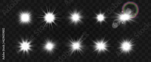 Set of bright light effects.Beautiful stars on the background.	

