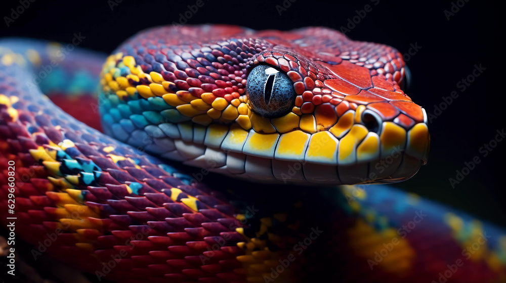 Macro of a colorful snake. ai generated Macro of a colorful snake. ai generated