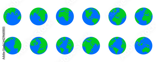 Planet Earth, layout of Planet Earth from different sides of the continents on a white background, collection of vector colored globes eps10