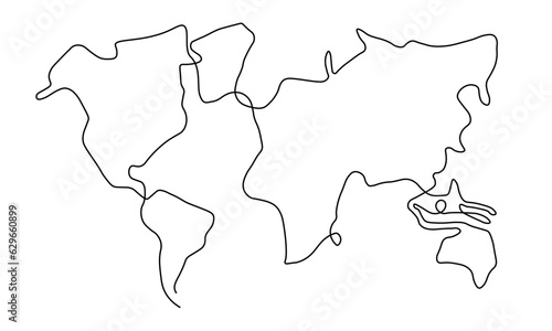 single line world map , single line drawn world map, transparent linear world grid on white background eps10