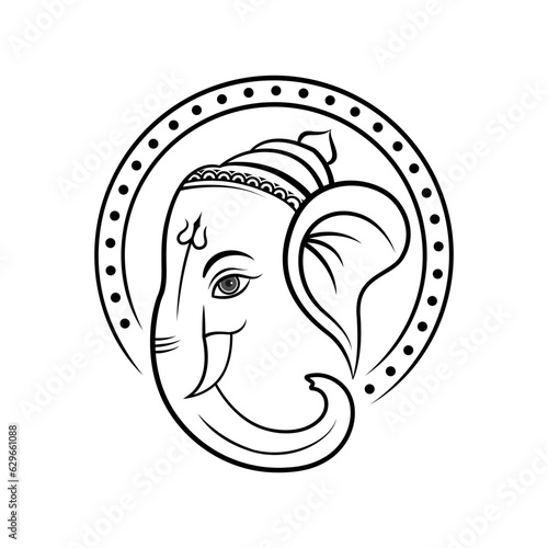 Hindu God Lord Ganesha line art vector Illustration