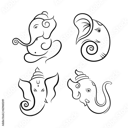 Lord Ganesha line art Symbol collection vector Illustration