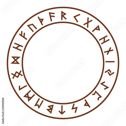 Old Norse Scandinavian runes. Runic Alphabet, Round Frame. Scandinavian Style Vector Illustration.