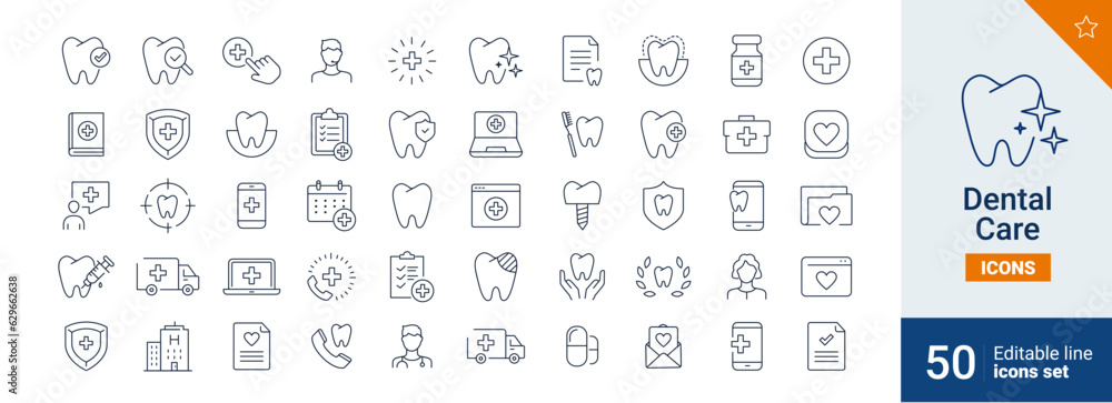 Dental icons Pixel perfect. Dentist, implant, care, ....