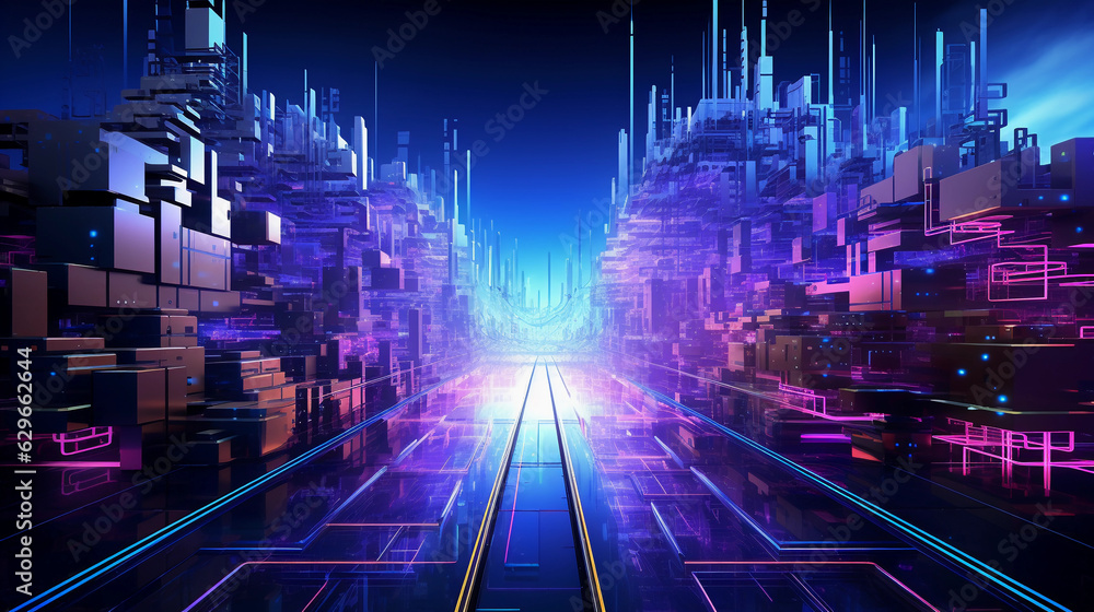 data flow in online gaming, neon data streams, circuitry, servers, stylized packet transfers, digital landscape, cyberpunk aesthetics, 3D rendering data flow in online gaming, neon data streams, circuitry, servers, stylized packet transfers, digital landscape, cyberpunk aesthetics, 3D rendering