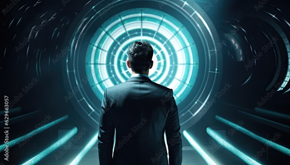Businessman gesture protecting virtual blue dartboard with arrow ,Business Achievement objective target concept. Created with Generative AI technology. Businessman gesture protecting virtual blue dartboard with arrow ,Business Achievement objective target concept. Created with Generative AI technology.