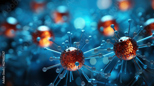 Luminous Intricacy: Close-Up of a Glowing Blue Virus. Generative AI © Sascha