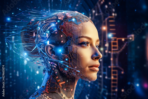 Femme connect   a l intelligence artificielle - G  n  rative ia 
