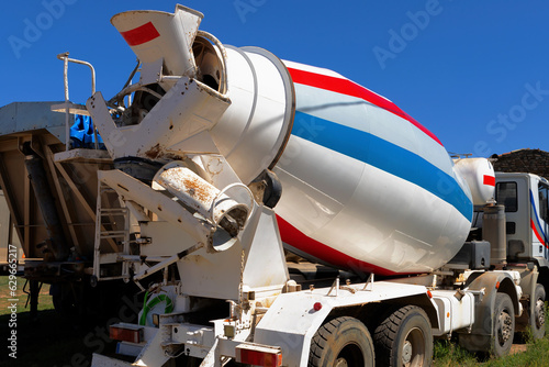 Profile cement mixer truck . Construction and transport concept.