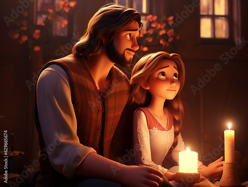 Heavenly Devotion: Jesus Christ and Mary Magdalene Seeking Salvation, Pixar-styl Fototapet
