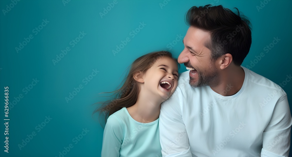 Happy Father and daughter Smiling and laughing created with Generative AI technology Happy Father and daughter Smiling and laughing created with Generative AI technology