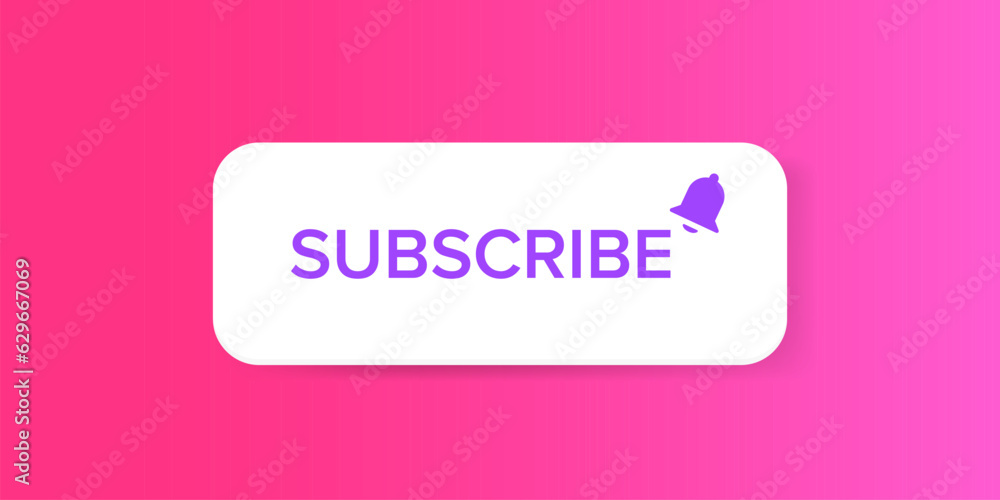 White paper subscribes button with ring bell isolated on stylish pink background. Subscribe banner template with white paper Subscribe video channel button White paper subscribes button with ring bell isolated on stylish pink background. Subscribe banner template with white paper Subscribe video channel button