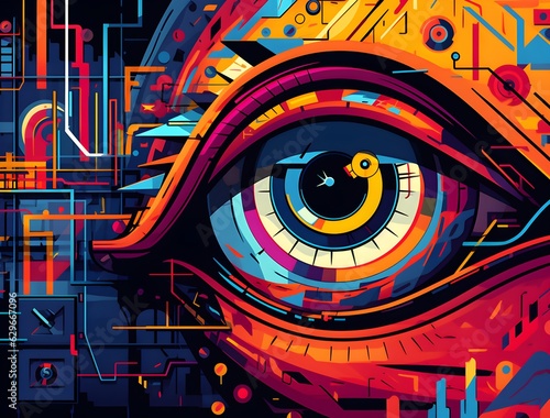 Eye in the style of colorful graphic design created with Generative AI technology