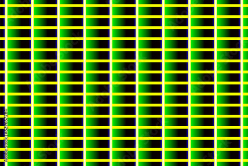 Diagonal symmetrical pattern of rectangles in yellow and green with gradient