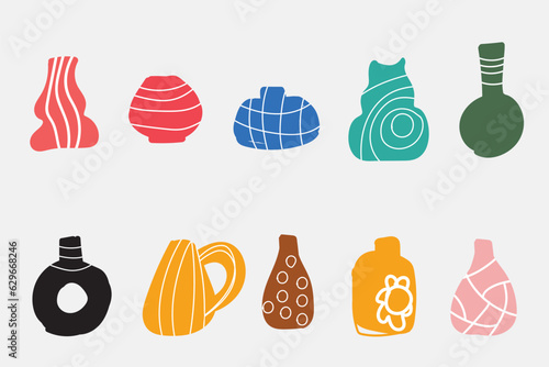 Hand drawn bold vases. Elements set