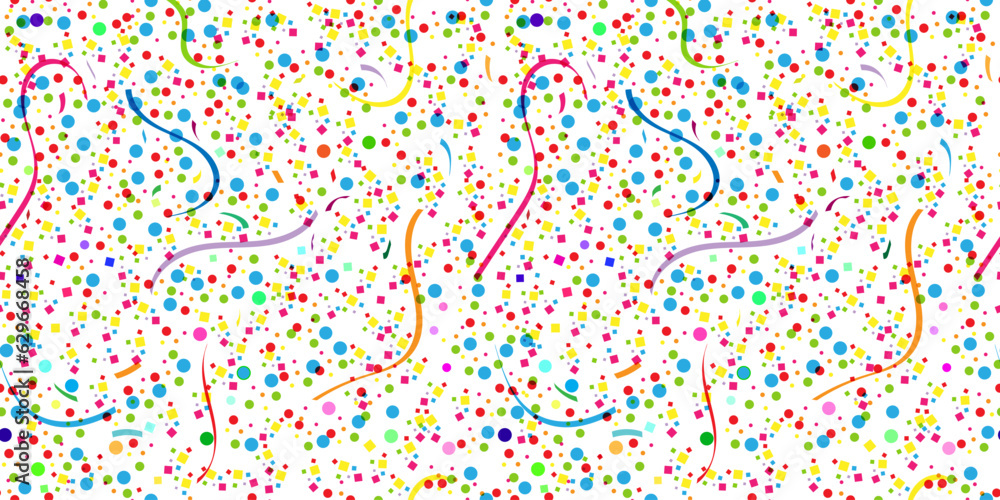 Seamless colorful background with colored streamer and colored confetti