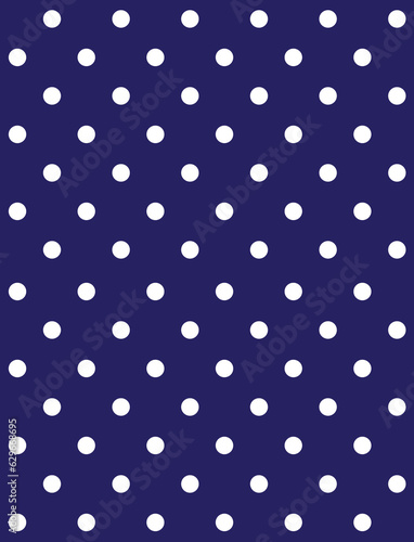 OLGA (1979) “polka dots” textile seamless pattern • Late 1970’s fashion style, fabric print (white dots on dark blue background).