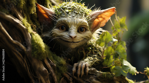 Enchanted Encounters: The Adorable Troll in the Woods. Generative AI photo
