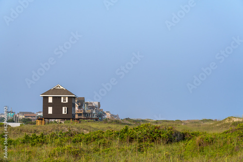 Beach Homes on Hatteras Island in Between a Wide Expanse of Tidal Dunes in North Carolina