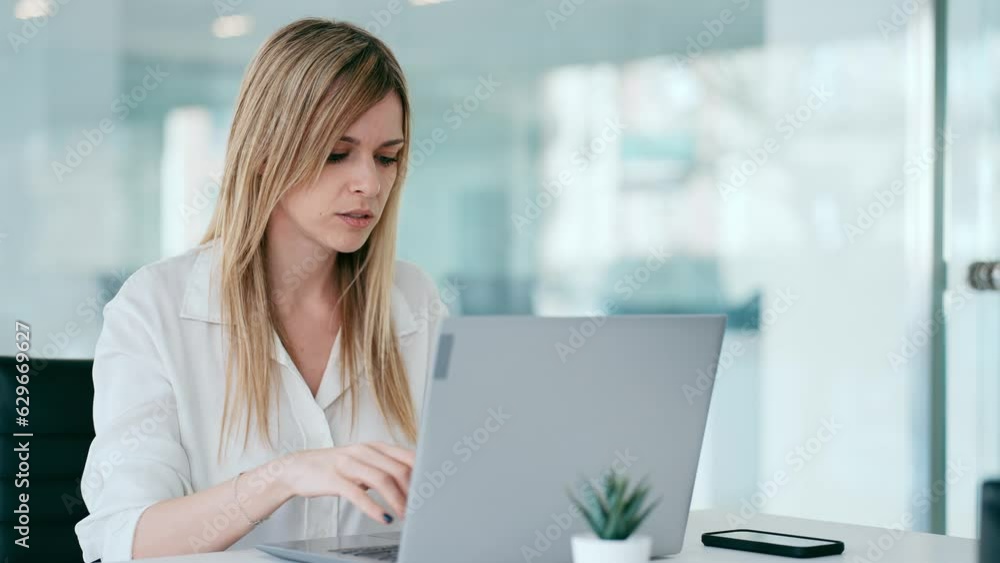 Video of worried angry businesswoman working with laptop while having problems in a modern startup Video of worried angry businesswoman working with laptop while having problems in a modern startup