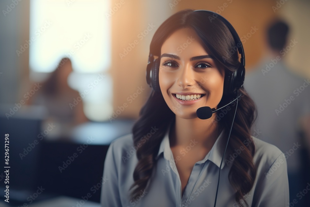 young woman in the call center smiles contact us young woman in the call center smiles contact us