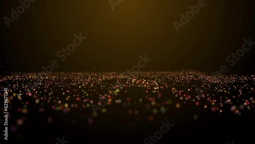 Abstract digital particle wave and light abstract background. Depth of field effect, blur effect, loop possible yellow dark