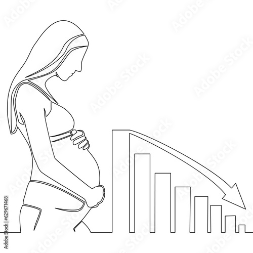 Continuous line drawing Declining birth rates chart pregnancy and birth problems icon vector illustration concept