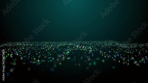  Abstract digital particle wave and light abstract background. Depth of field effect, blur effect, loop possible green dark