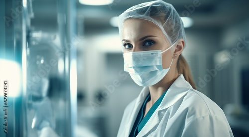 portrait of doctor in medical mask, doctor in the laboratory