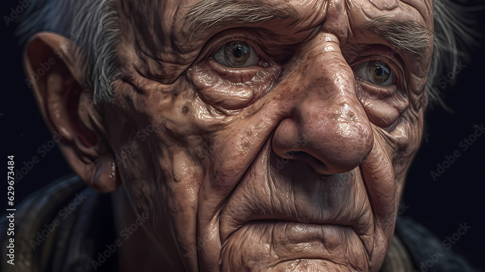 Concept dementia, memory loss. Senior old man losing parts of head as symbol of decreased mind function. Generation AI	
