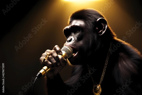 Chimpanzee gangsta rapping photo