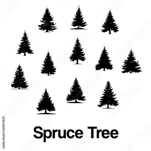 Vector set of spruce tree silhouette. Graphic elements for a game, design, poster, etc. black icons of trees isolated on white background.