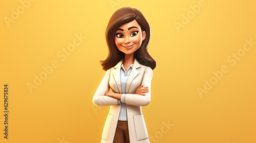 Happy young female doctor 3d cartoon illustration, happy medicine concept, healthcare