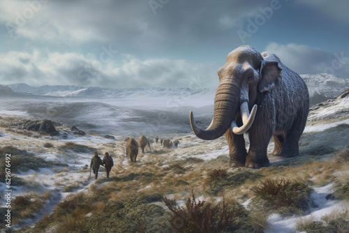 Mammoth in the permafrost. AI generated.