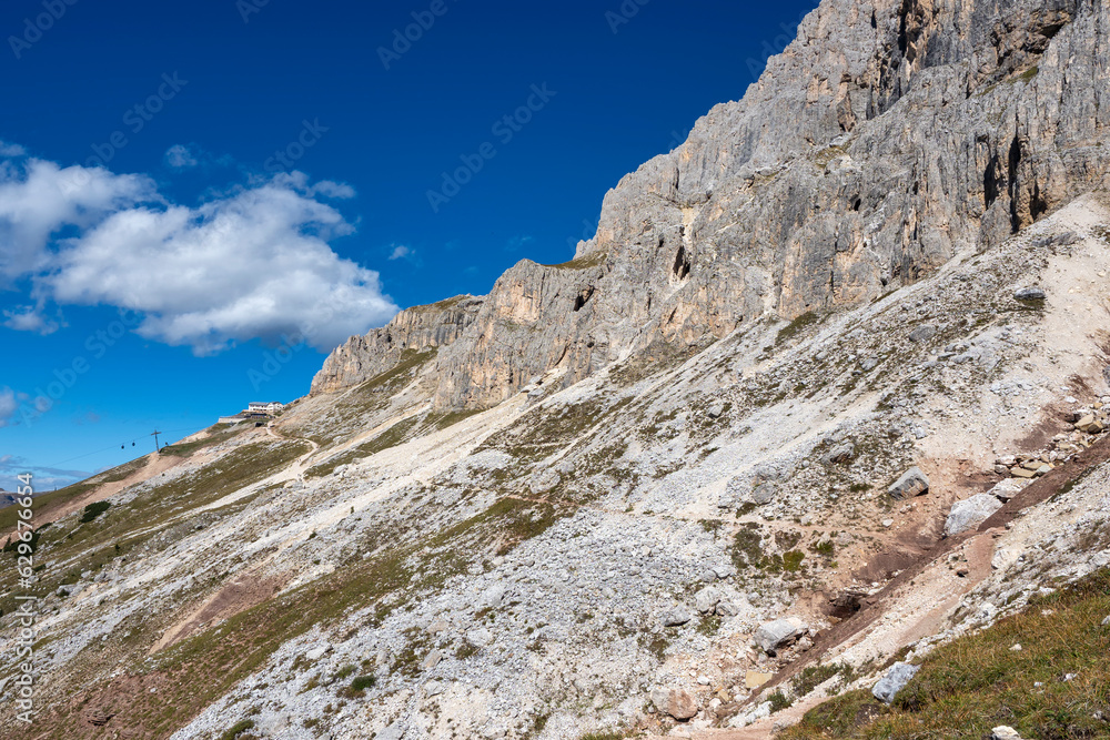 Hirzelweg hiking path in Rosengarten dolomites mountains south tyrol