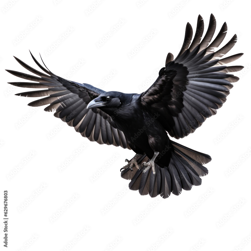 Naklejka premium Flying black crow isolated