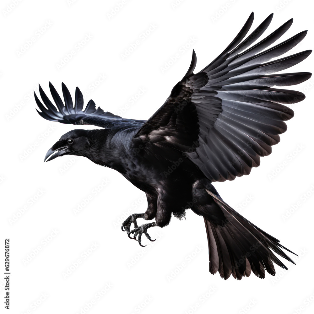 Fototapeta premium Flying black crow isolated