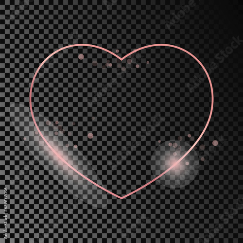 Rose gold glowing heart shape frame