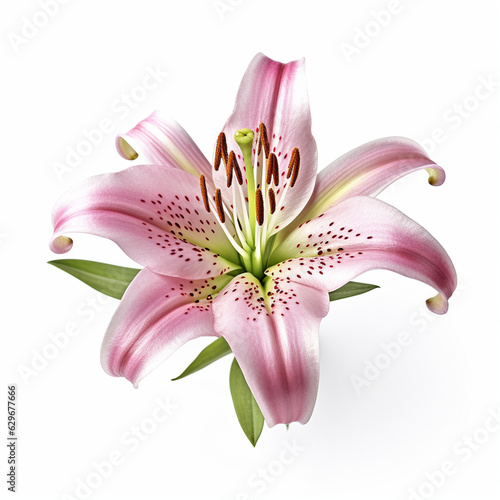 Pink lily  flower  isolated on white background. AI generated.